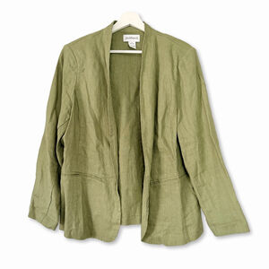Peck & Peck Green Linen Open Front Blazer Lightweight Jacket Size XL Lagenlook